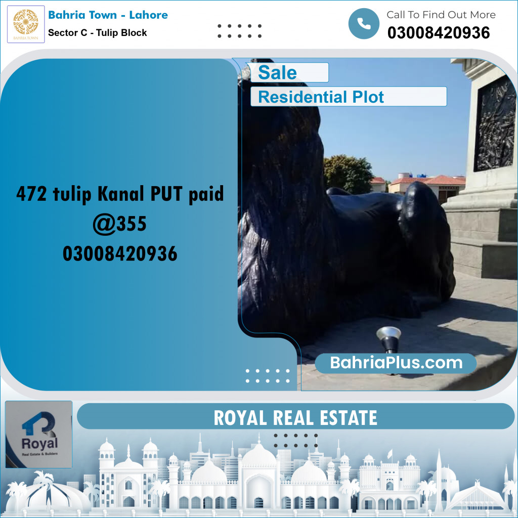 1 Kanal Residential Plot for Sale in Sector C - Tulip Block -  Bahria Town, Lahore - (BP-216621)