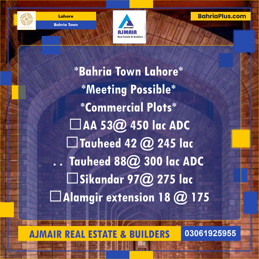 Commercial Plot for Sale in Bahria Town, Lahore - (BP-216628)