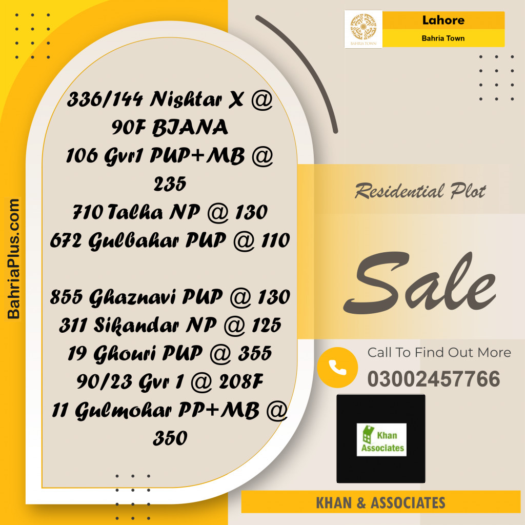 Residential Plot for Sale in Bahria Town, Lahore - (BP-216663)