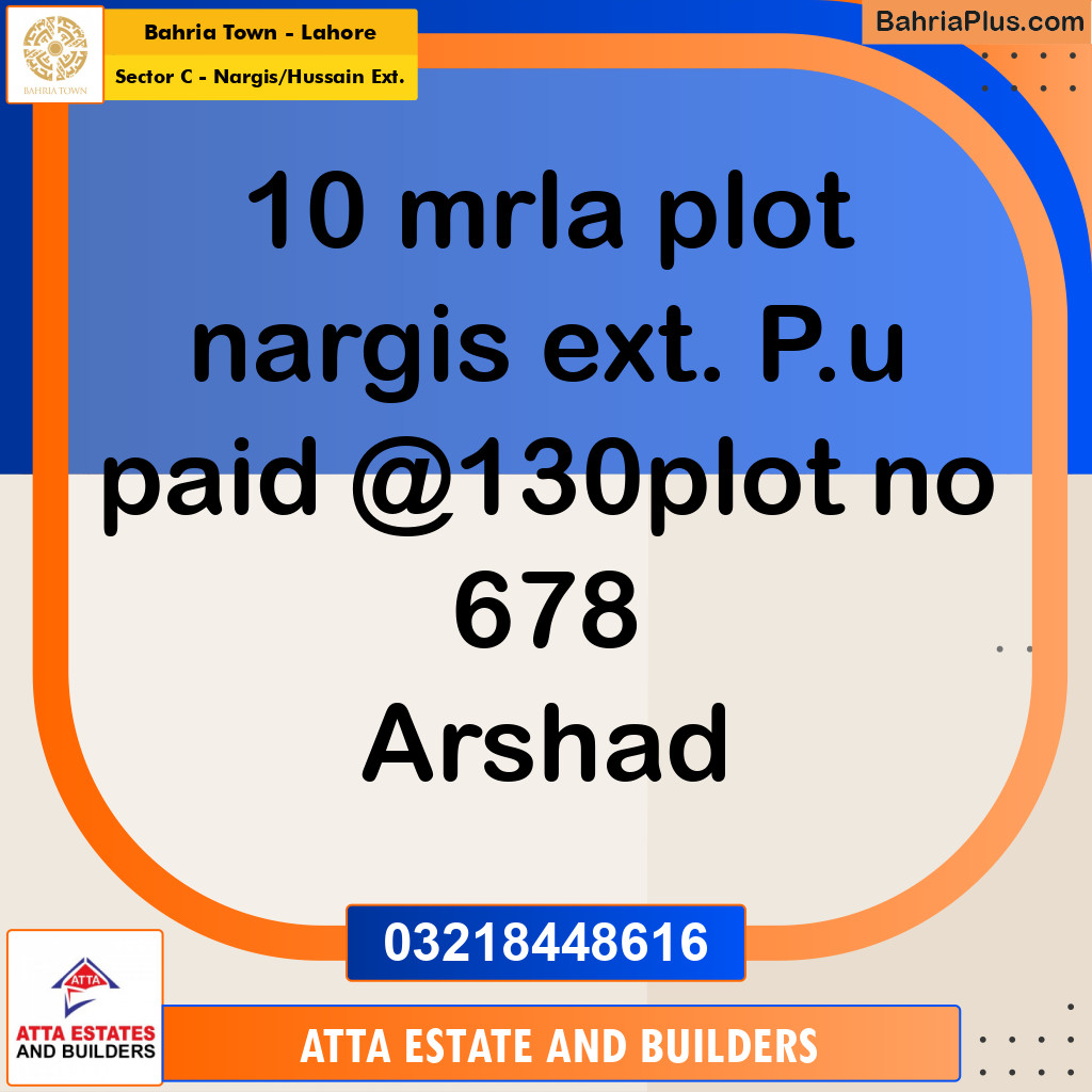 10 Marla Residential Plot for Sale in Sector C - Nargis/Hussain Ext. - Bahria Town, Lahore - (BP-216723)