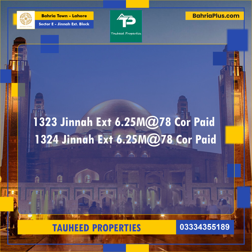 6.25 Marla Residential Plot for Sale in Sector E - Jinnah Ext. Block - Bahria Town, Lahore - (BP-216741)
