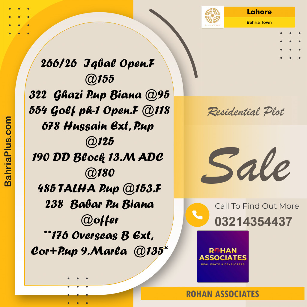 Residential Plot for Sale in Bahria Town, Lahore - (BP-216745)