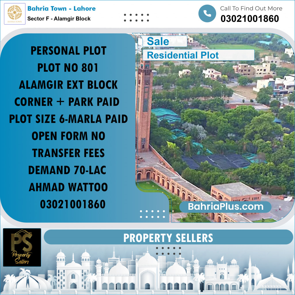 6 Marla Residential Plot for Sale in Sector F - Alamgir Block - Bahria Town, Lahore - (BP-216759)