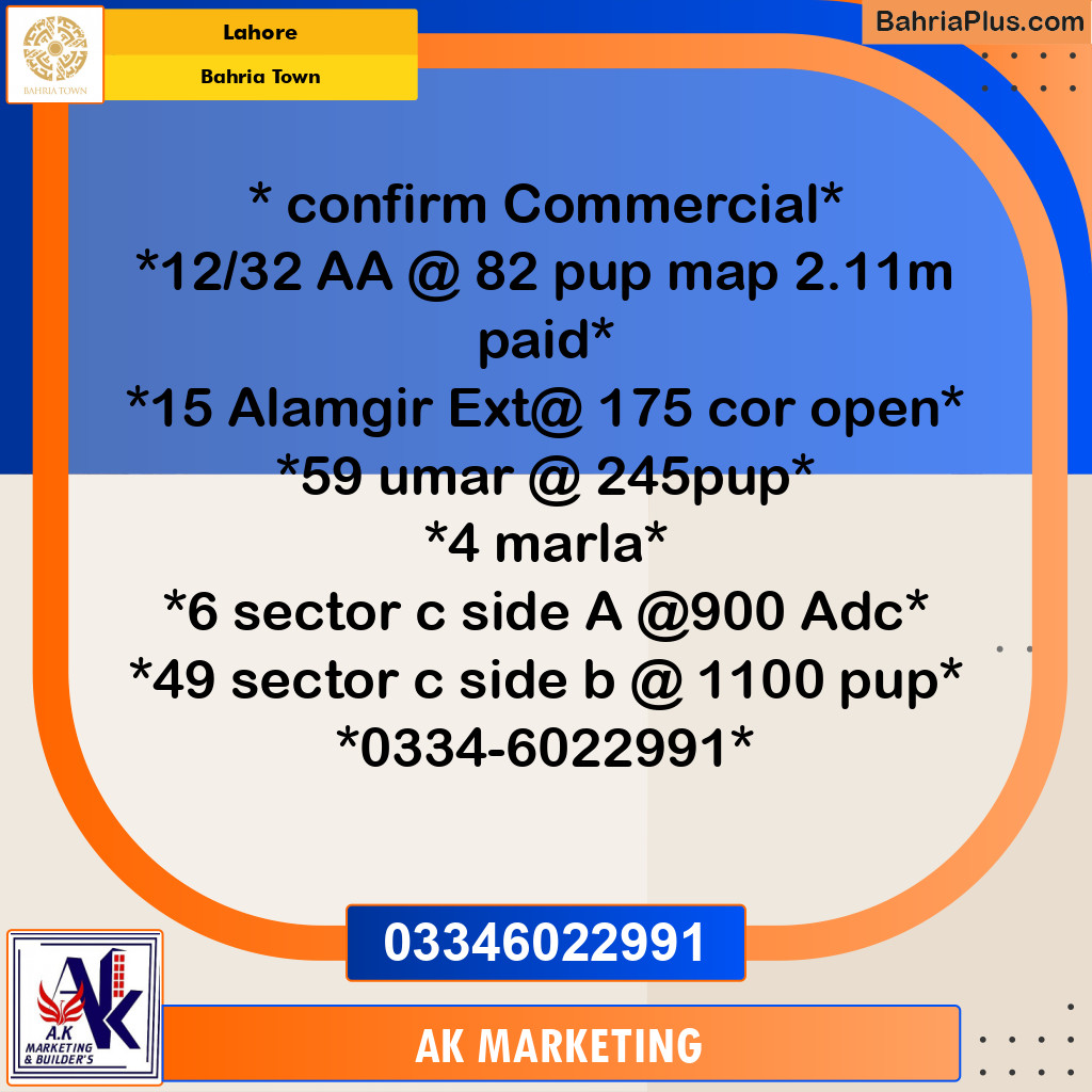 5 Marla Commercial Plot for Sale in Bahria Town, Lahore - (BP-216785)