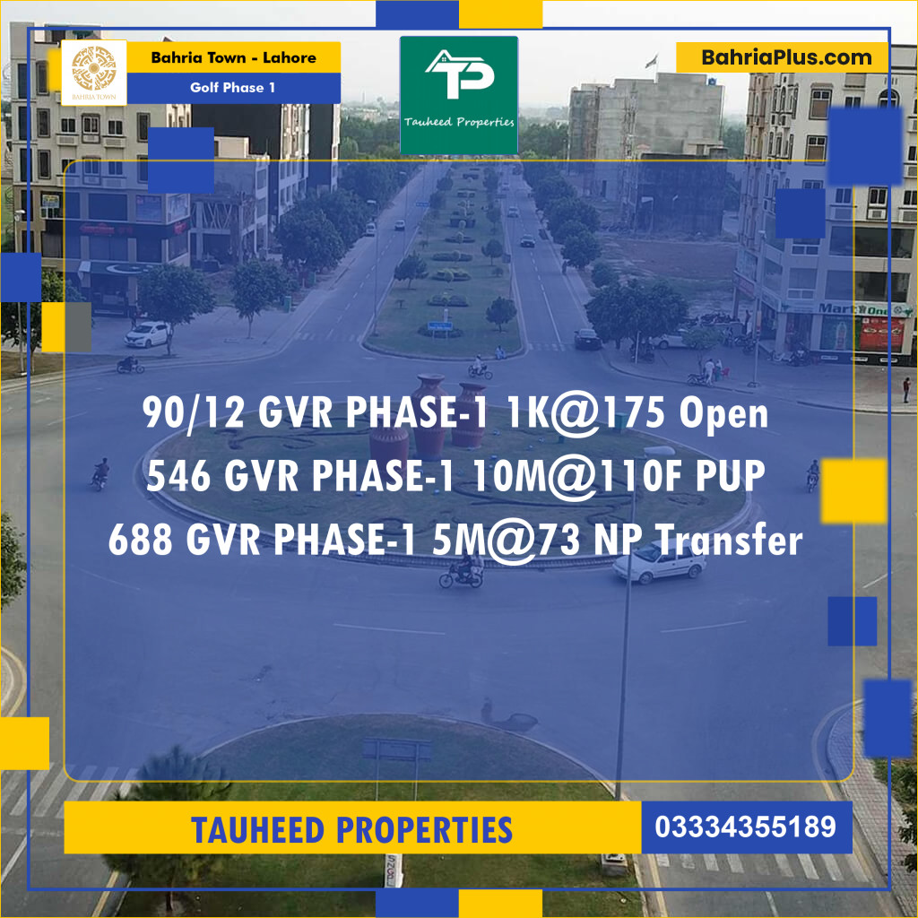 1 Kanal Residential Plot for Sale in Golf Phase 1 -  Bahria Town, Lahore - (BP-216814)