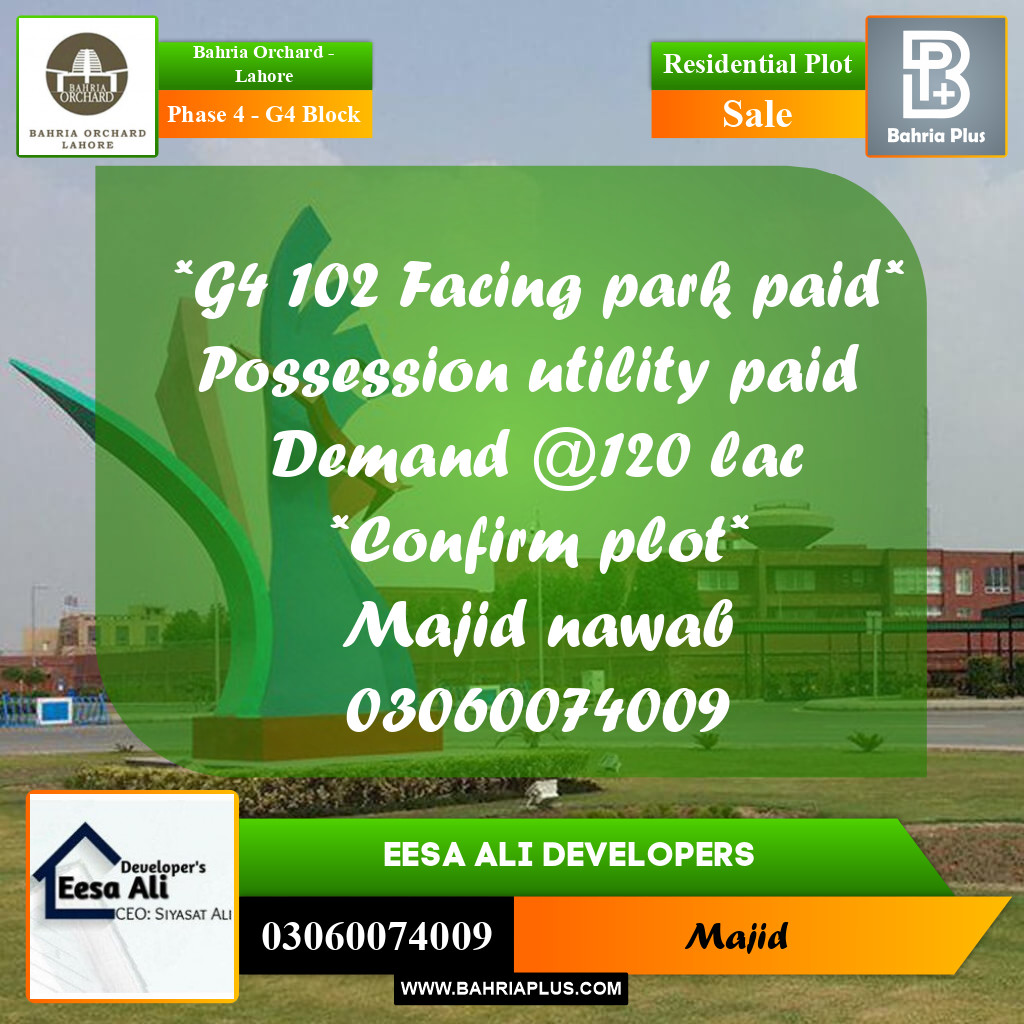 Residential Plot for Sale in Phase 4 - G4 Block - Bahria Orchard, Lahore - (BP-216847)