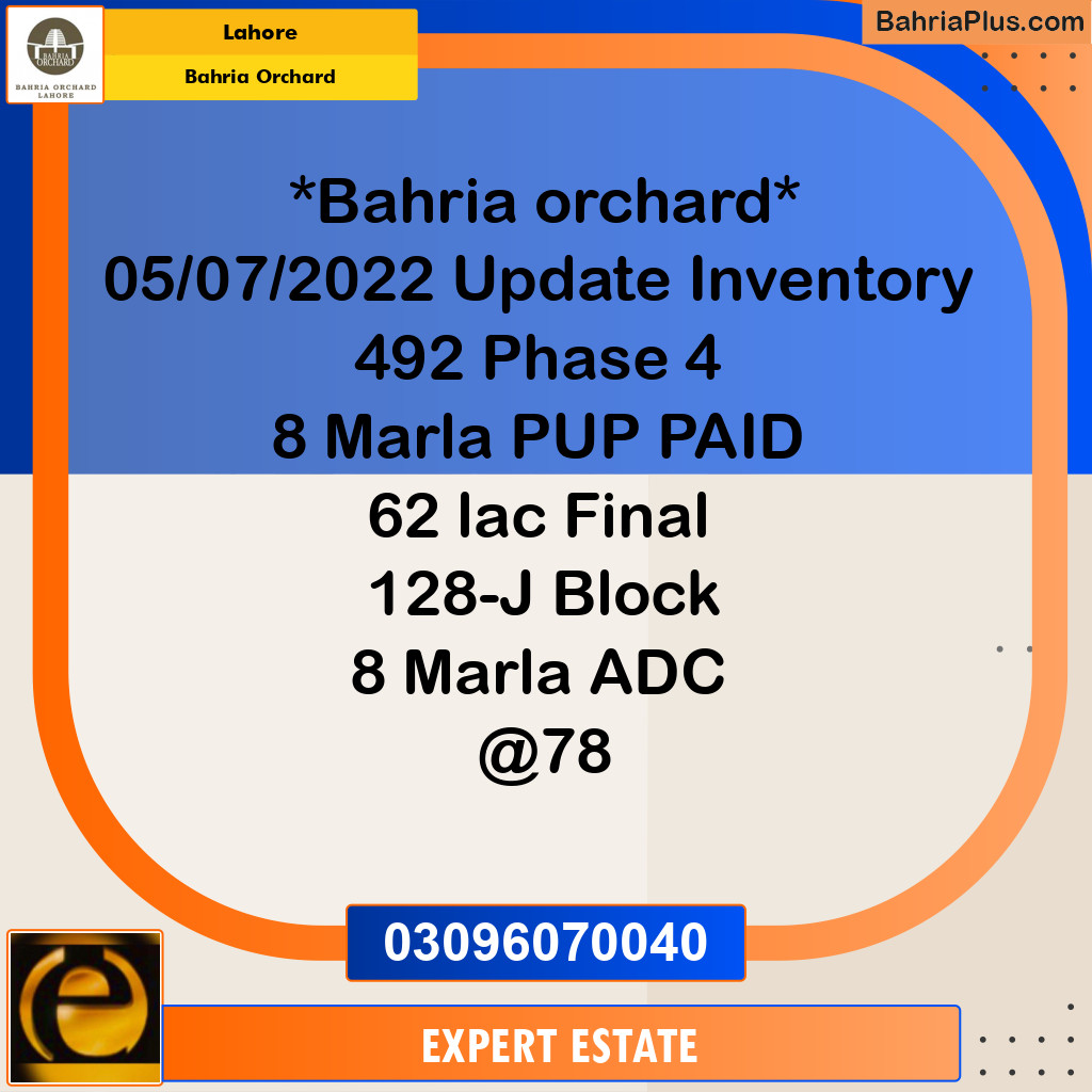 8 Marla Residential Plot for Sale in Bahria Orchard, Lahore - (BP-216886)