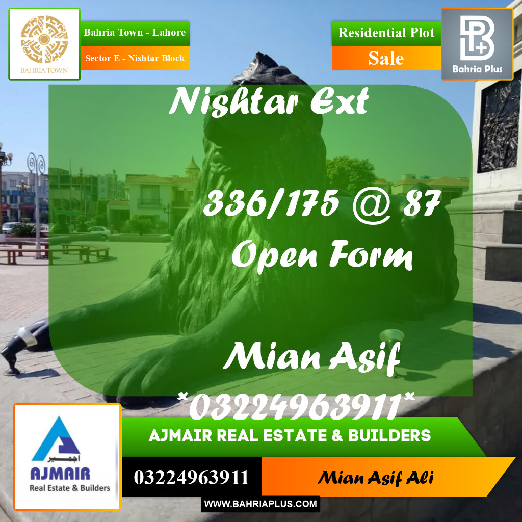 Residential Plot for Sale in Sector E - Nishtar Block - Bahria Town, Lahore - (BP-216901)