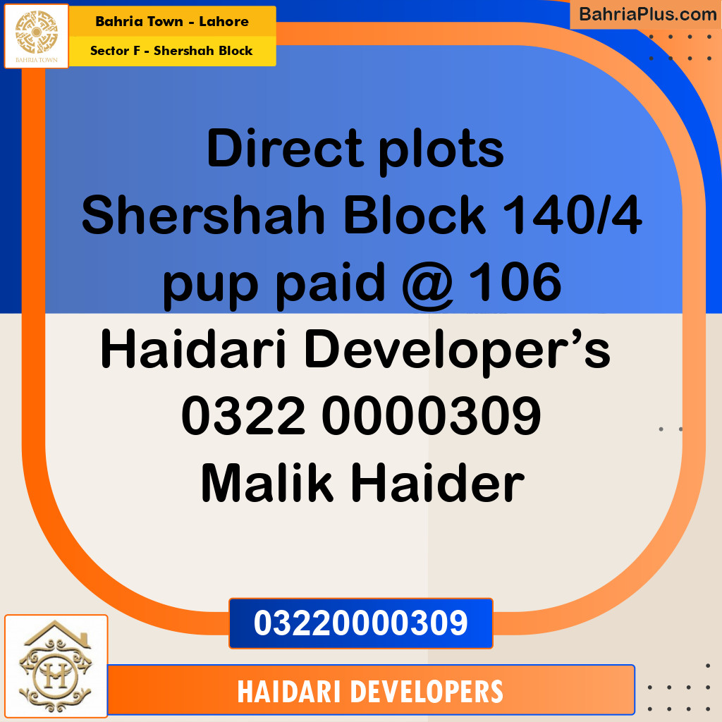 5 Marla Residential Plot for Sale in Sector F - Shershah Block - Bahria Town, Lahore - (BP-216911)