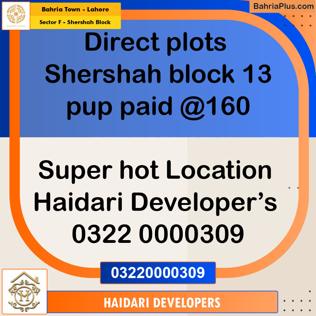10 Marla Residential Plot for Sale in Sector F - Shershah Block -  Bahria Town, Lahore - (BP-216914)