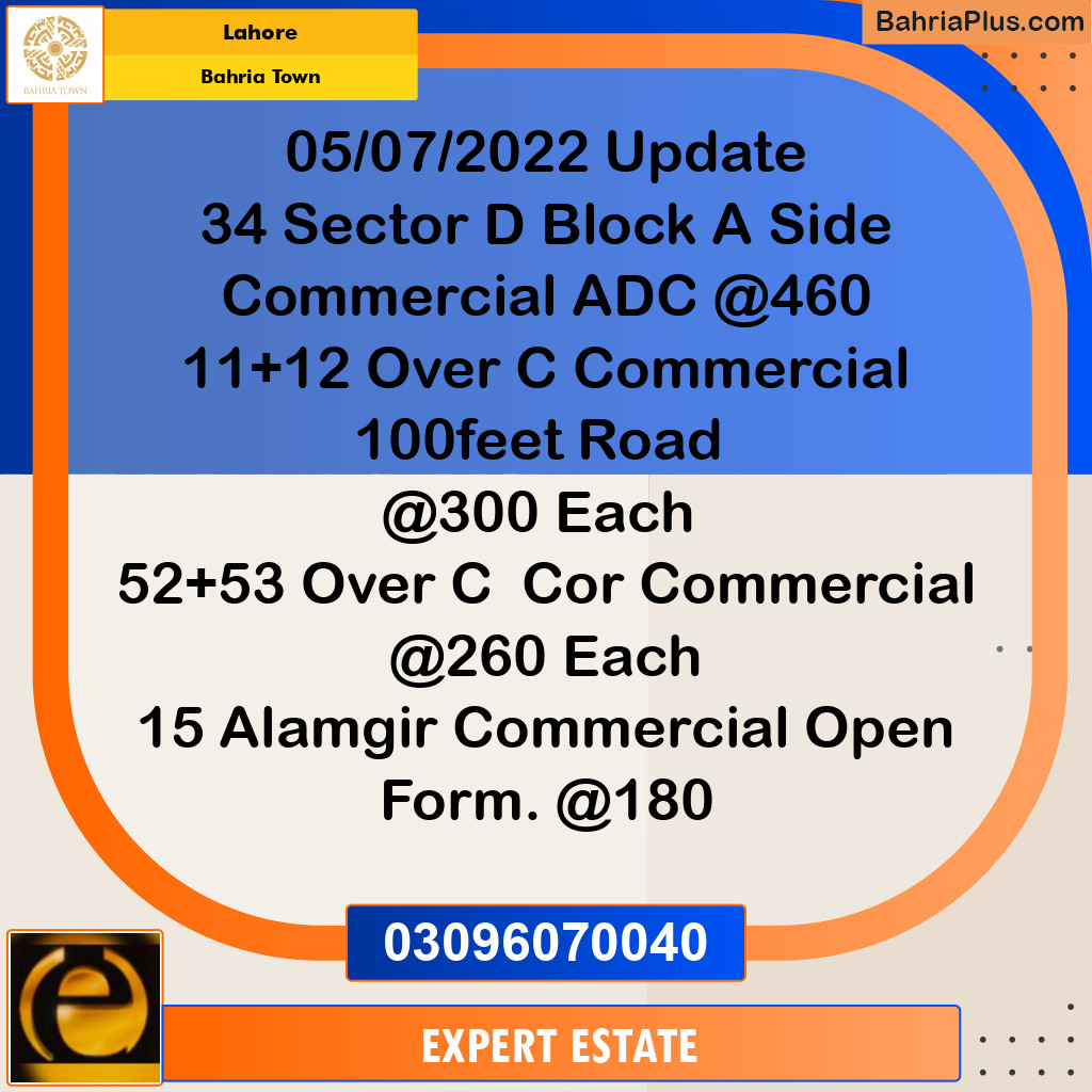 5 Marla Commercial Plot for Sale in Bahria Town, Lahore - (BP-216927)