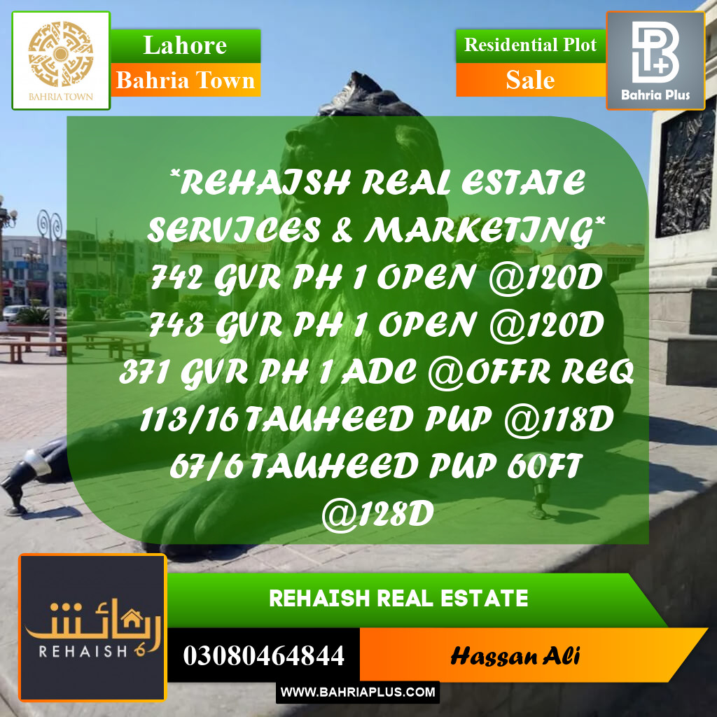 Residential Plot for Sale in Bahria Town, Lahore - (BP-216950)