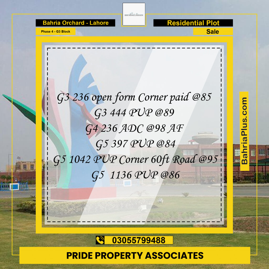 10 Marla Residential Plot for Sale in Phase 4 - G3 Block -  Bahria Orchard, Lahore - (BP-216982)