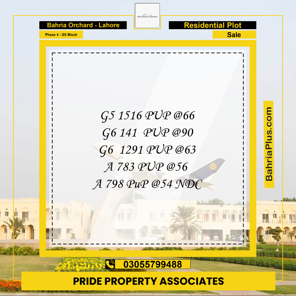 10 Marla Residential Plot for Sale in Phase 4 - G5 Block -  Bahria Orchard, Lahore - (BP-216983)