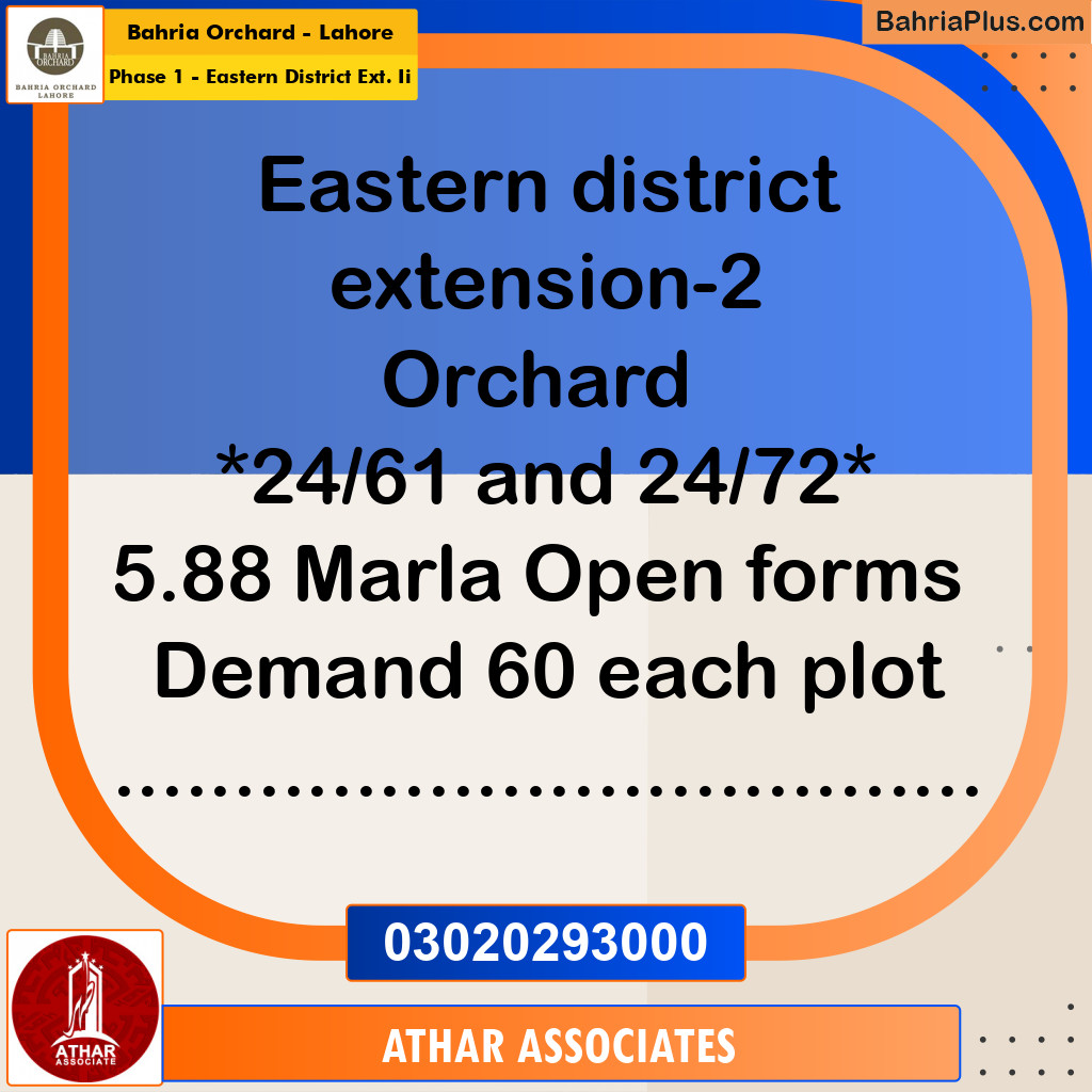 5 Marla Residential Plot for Sale in Phase 1 - Eastern District Ext. II - Bahria Orchard, Lahore - (BP-217004)