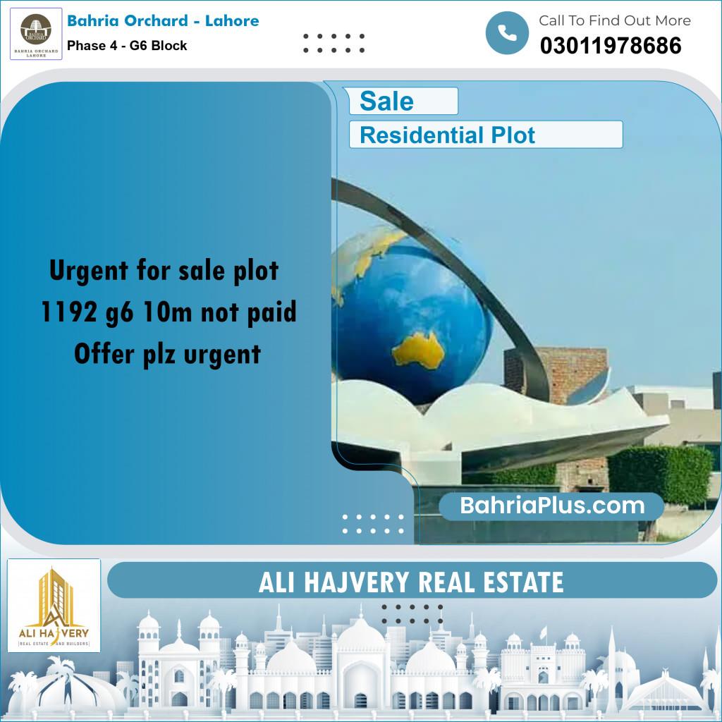 10 Marla Residential Plot for Sale in Phase 4 - G6 Block -  Bahria Orchard, Lahore - (BP-217030)