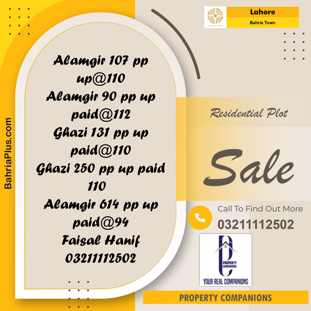 Residential Plot for Sale in Bahria Town, Lahore - (BP-217031)