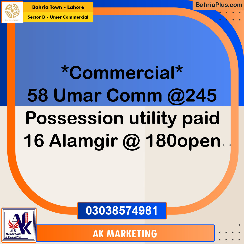 4 Marla Commercial Plot for Sale in Sector B - Umer Commercial - Bahria Town, Lahore - (BP-217087)