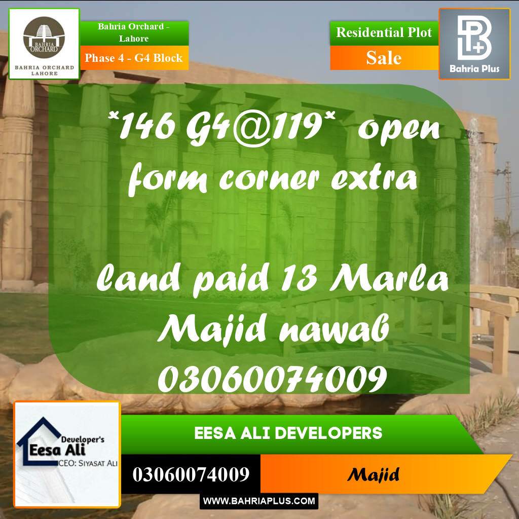 Residential Plot for Sale in Phase 4 - G4 Block -  Bahria Orchard, Lahore - (BP-217088)