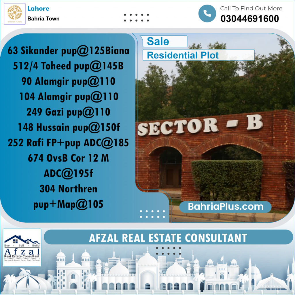 Residential Plot for Sale in Bahria Town, Lahore - (BP-217090)