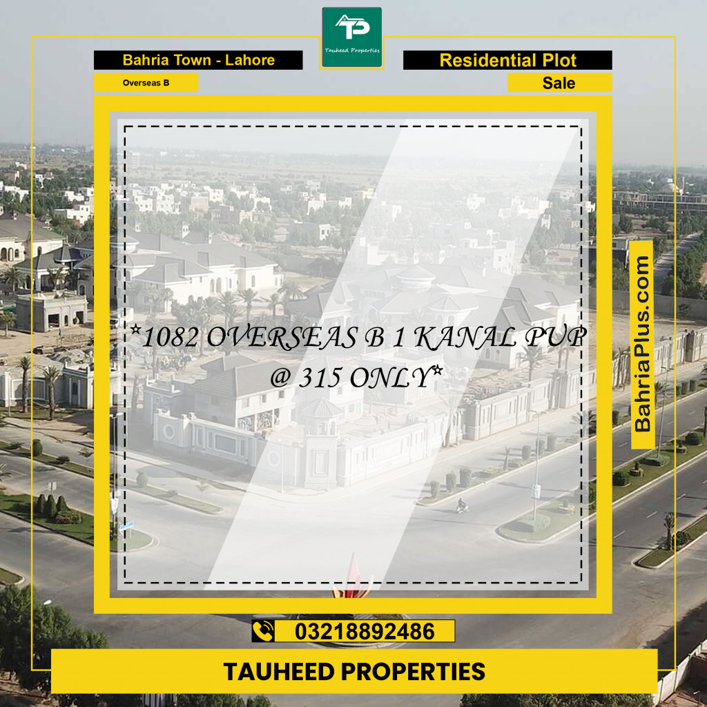 1 Kanal Residential Plot for Sale in Overseas B -  Bahria Town, Lahore - (BP-217099)