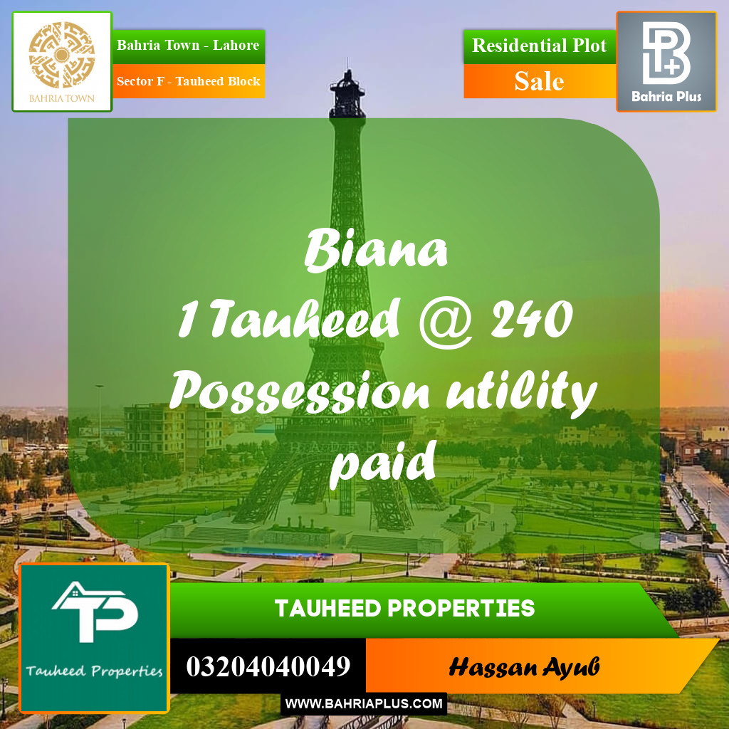 1 Kanal Residential Plot for Sale in Sector F - Tauheed Block -  Bahria Town, Lahore - (BP-217117)
