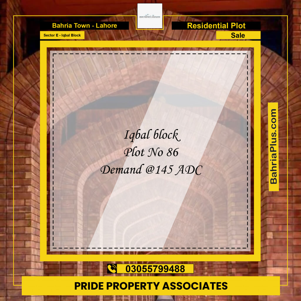 10 Marla Residential Plot for Sale in Sector E - Iqbal Block - Bahria Town, Lahore - (BP-217151)