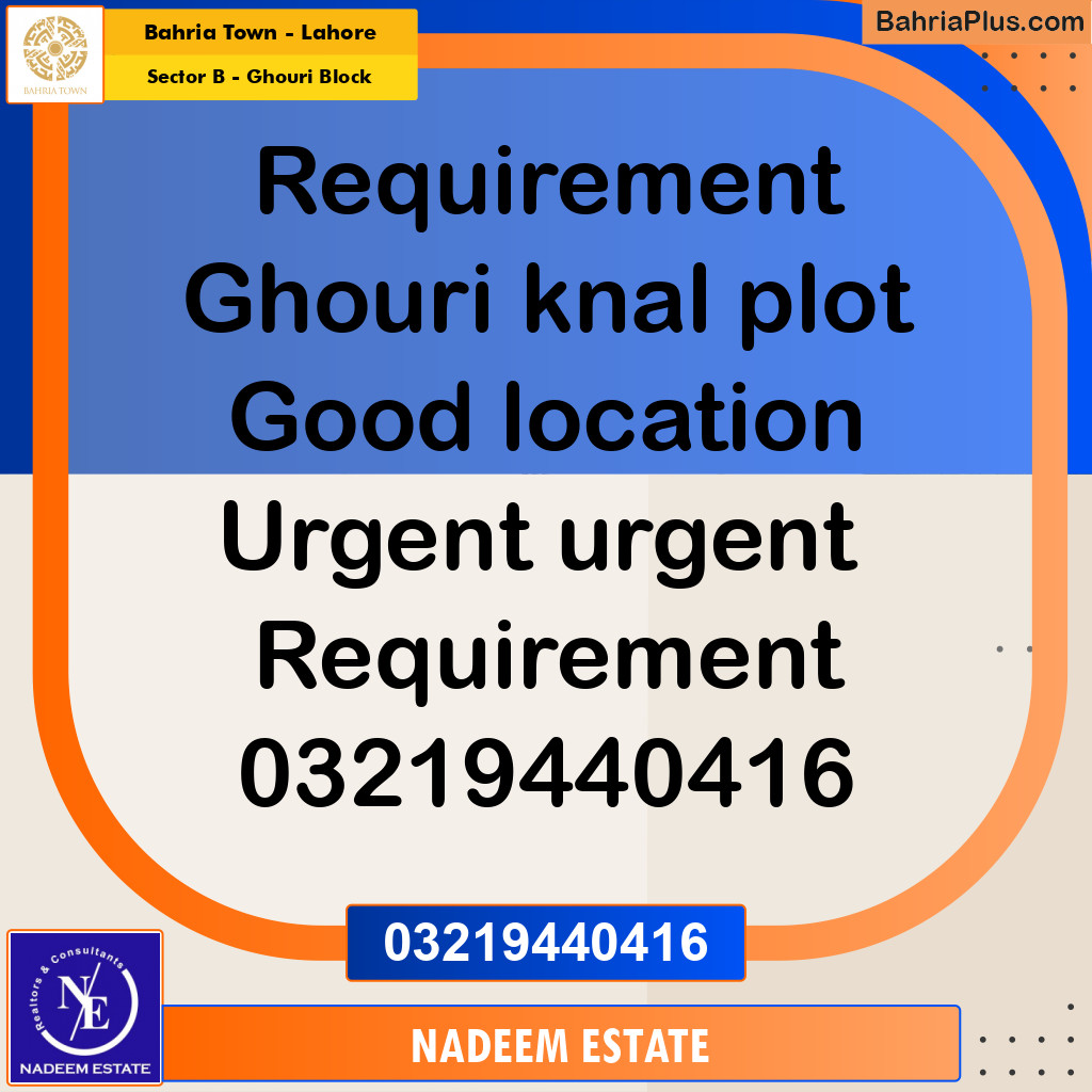 Residential Plot for Sale in Sector B - Ghouri Block -  Bahria Town, Lahore - (BP-217167)