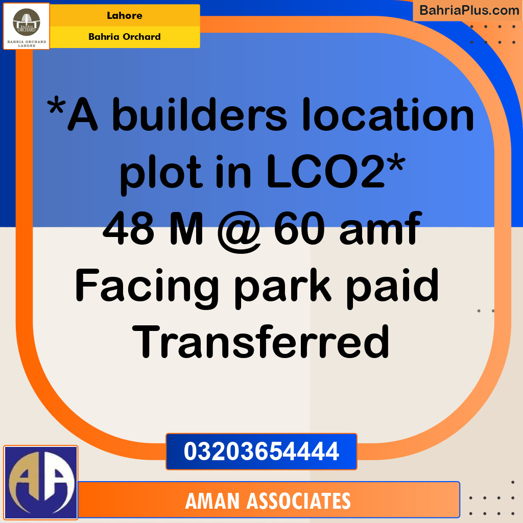 Residential Plot for Sale in Bahria Orchard, Lahore - (BP-217175)