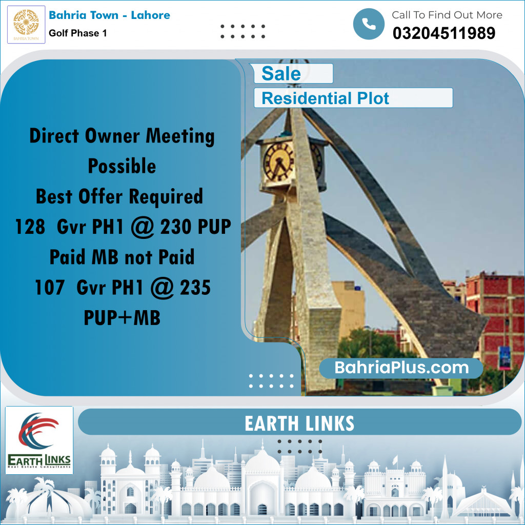 1 Kanal Residential Plot for Sale in Golf Phase 1 -  Bahria Town, Lahore - (BP-217187)