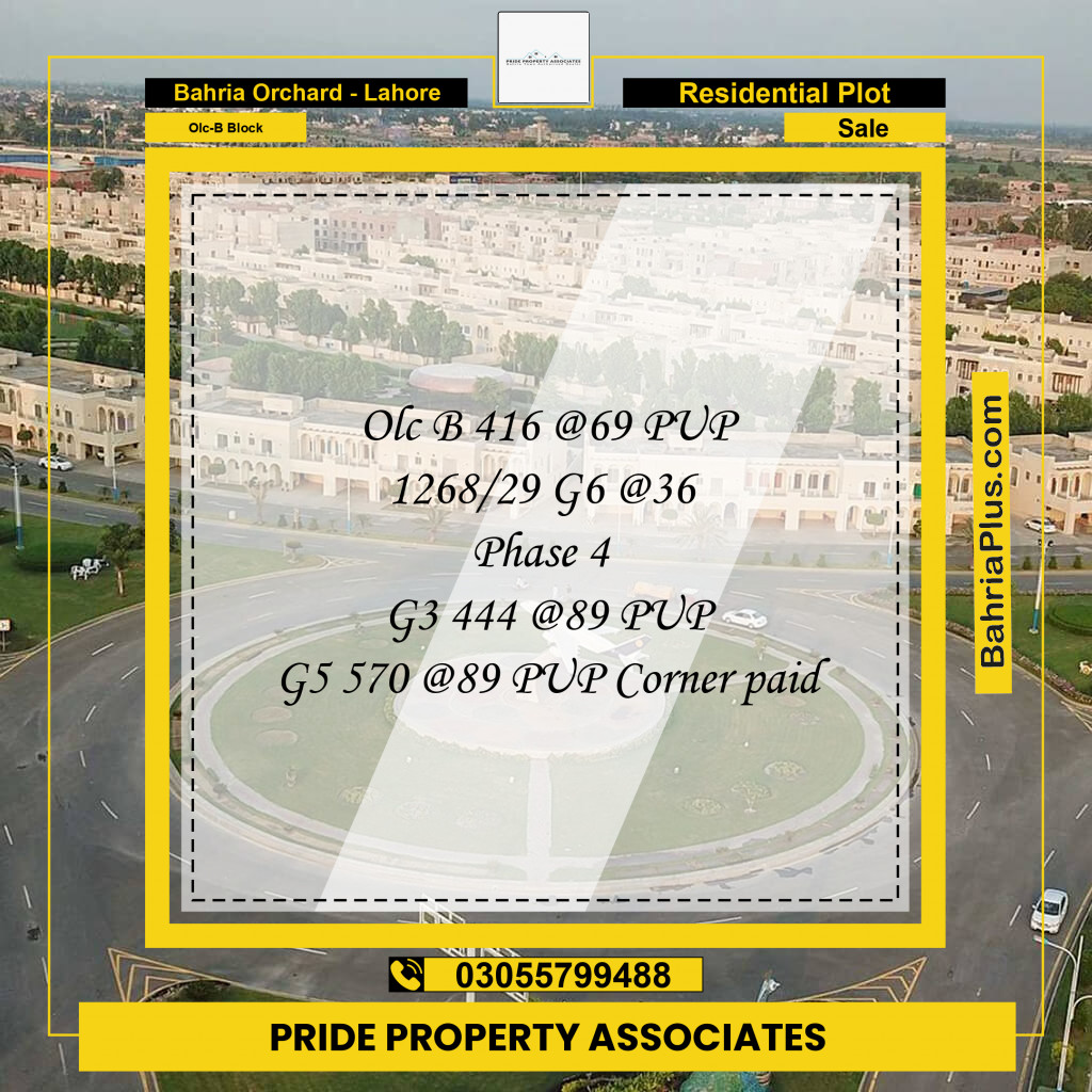 8 Marla Residential Plot for Sale in OLC-B Block - Bahria Orchard, Lahore - (BP-217196)