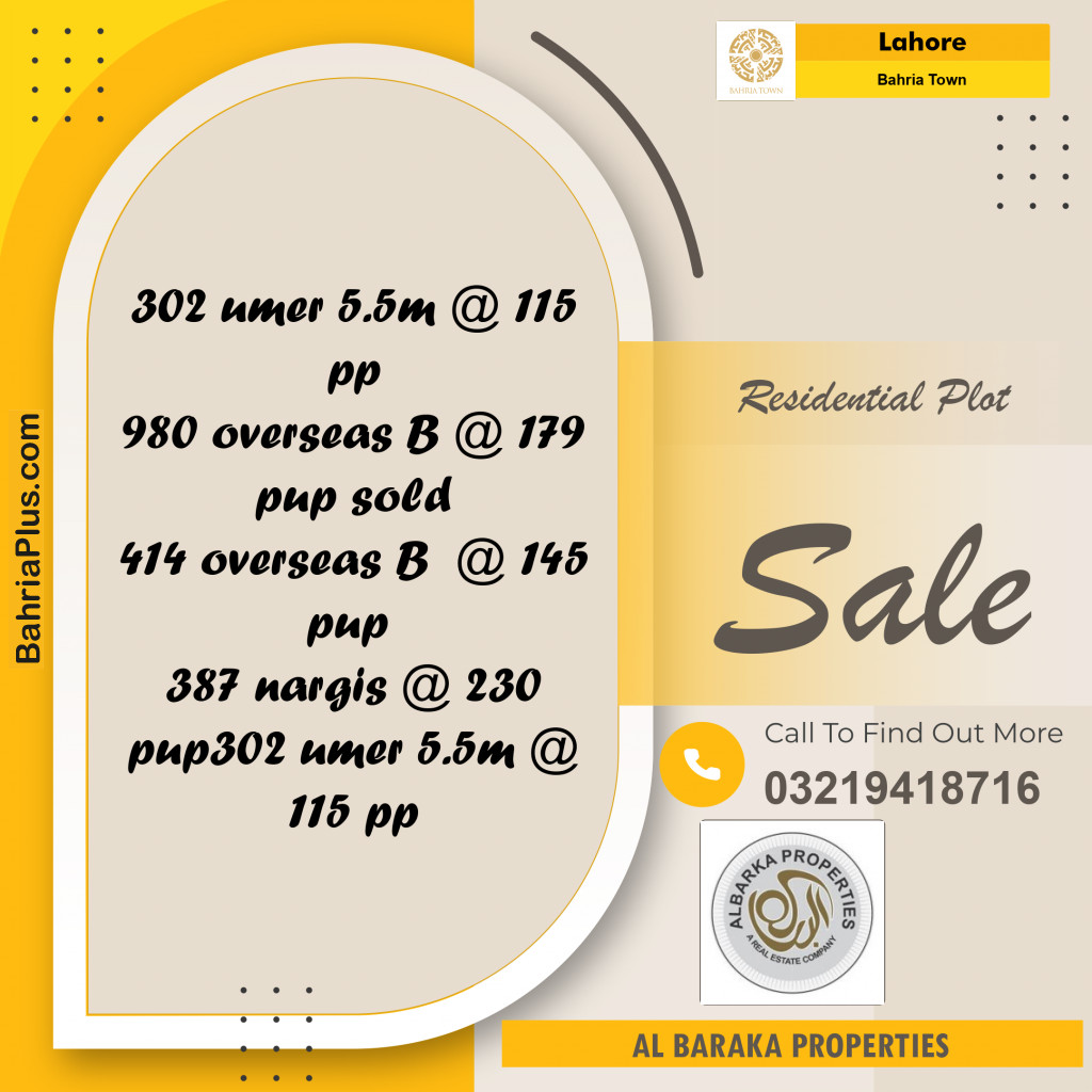 Residential Plot for Sale in Bahria Town, Lahore - (BP-217201)
