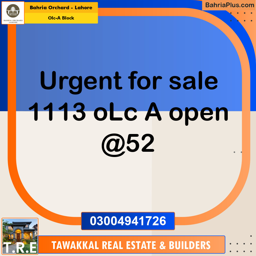 5 Marla Residential Plot for Sale in OLC-A Block - Bahria Orchard, Lahore - (BP-217203)