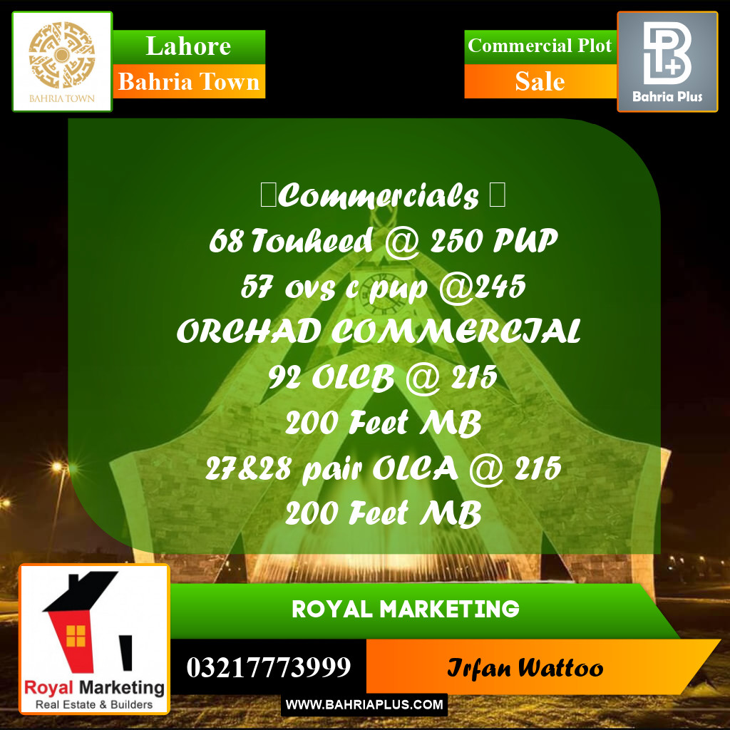 Commercial Plot for Sale in Bahria Town, Lahore - (BP-217204)