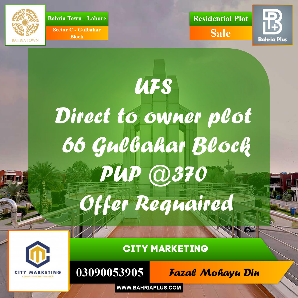 1 Kanal Residential Plot for Sale in Sector C - Gulbahar Block -  Bahria Town, Lahore - (BP-217225)