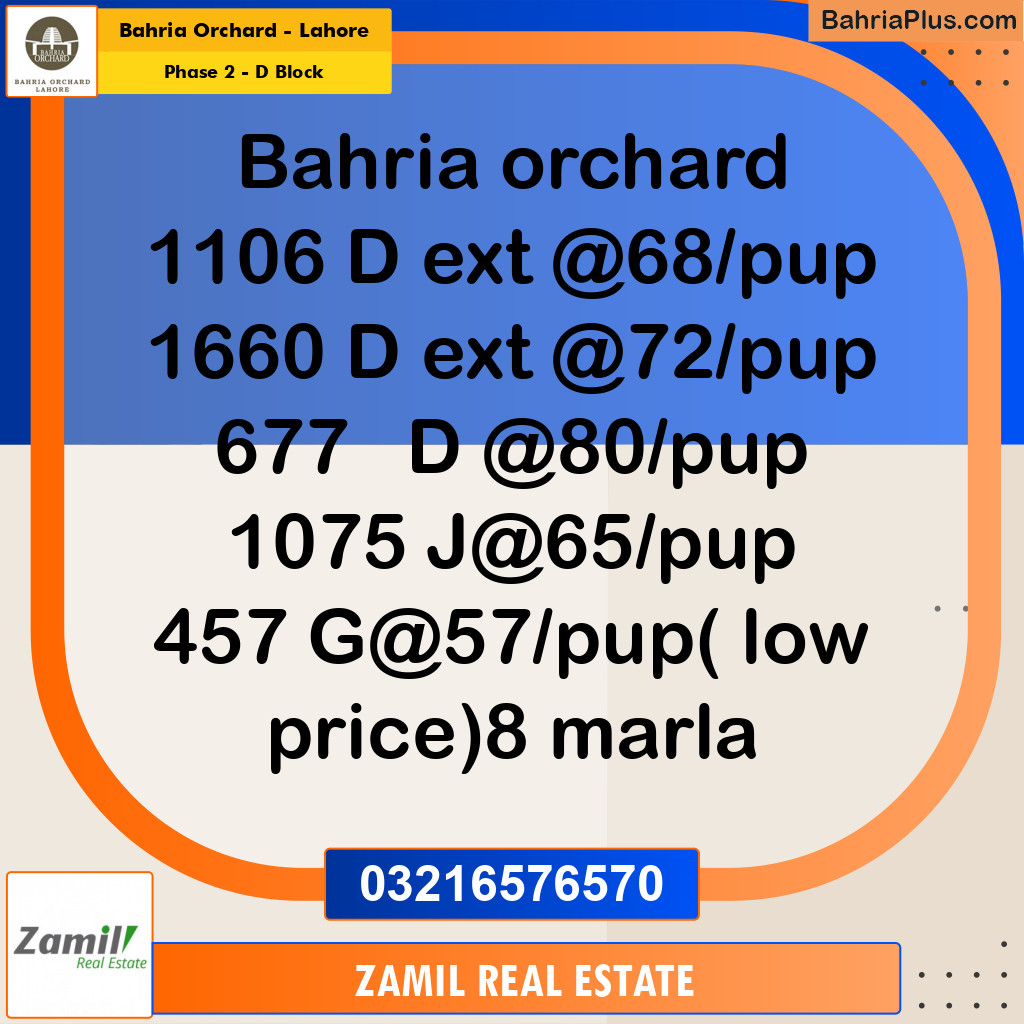 8 Marla Residential Plot for Sale in Phase 2 - D Block -  Bahria Orchard, Lahore - (BP-217284)