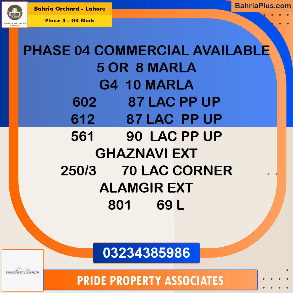 10 Marla Residential Plot for Sale in Phase 4 - G4 Block - Bahria Orchard, Lahore - (BP-217296)