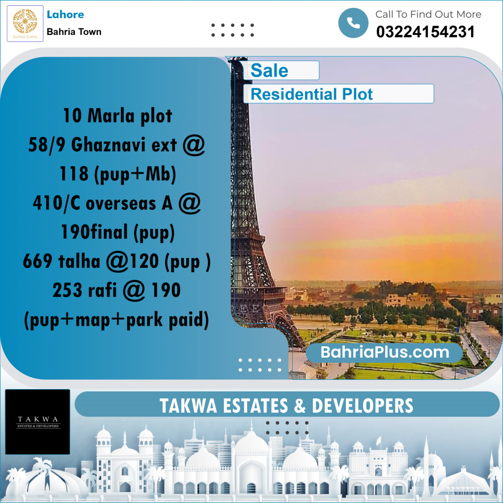 Residential Plot for Sale in Bahria Town, Lahore - (BP-217297)
