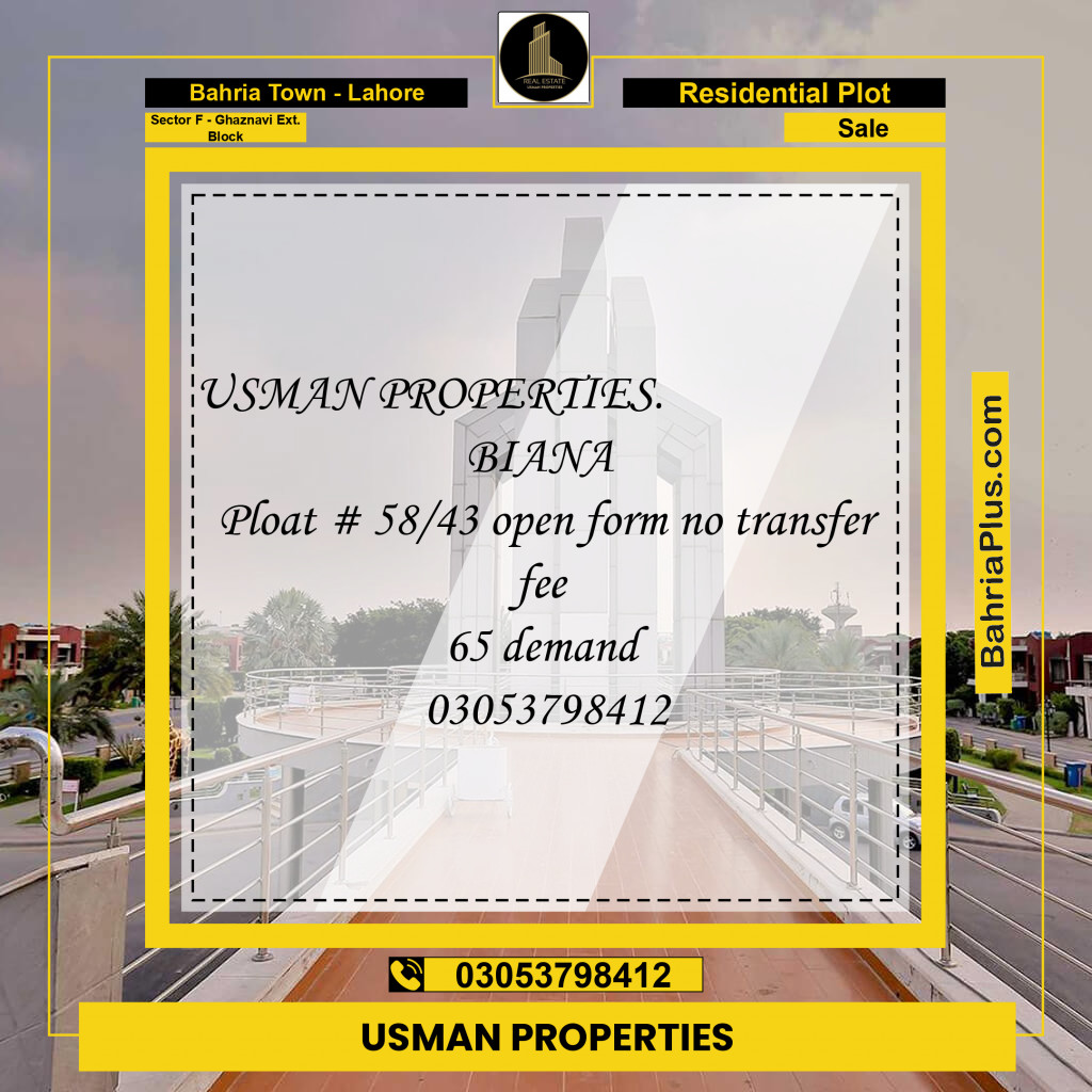 5.33 Marla Residential Plot for Sale in Sector F - Ghaznavi Ext. Block - Bahria Town, Lahore - (BP-217307)