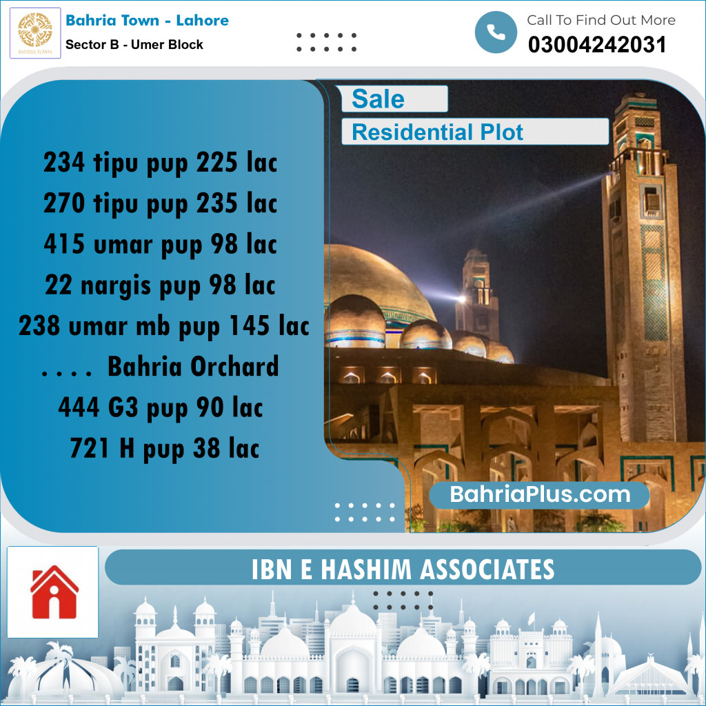 8 Marla Residential Plot for Sale in Sector B - Umer Block -  Bahria Town, Lahore - (BP-217309)