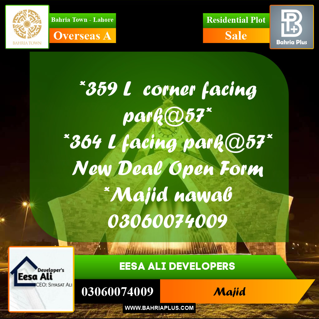 Residential Plot for Sale in Overseas A -  Bahria Town, Lahore - (BP-217310)