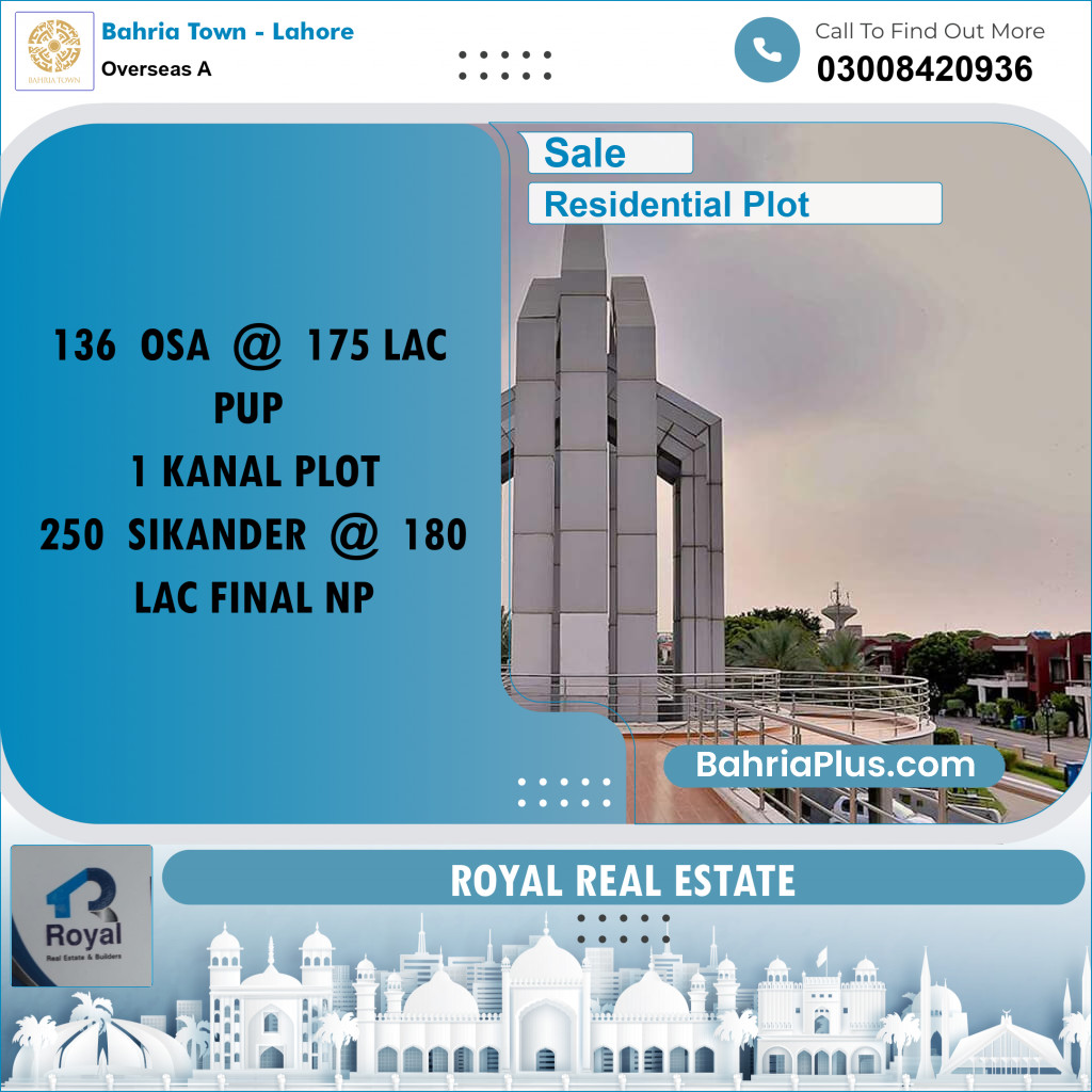 10 Marla Residential Plot for Sale in Overseas A -  Bahria Town, Lahore - (BP-217329)