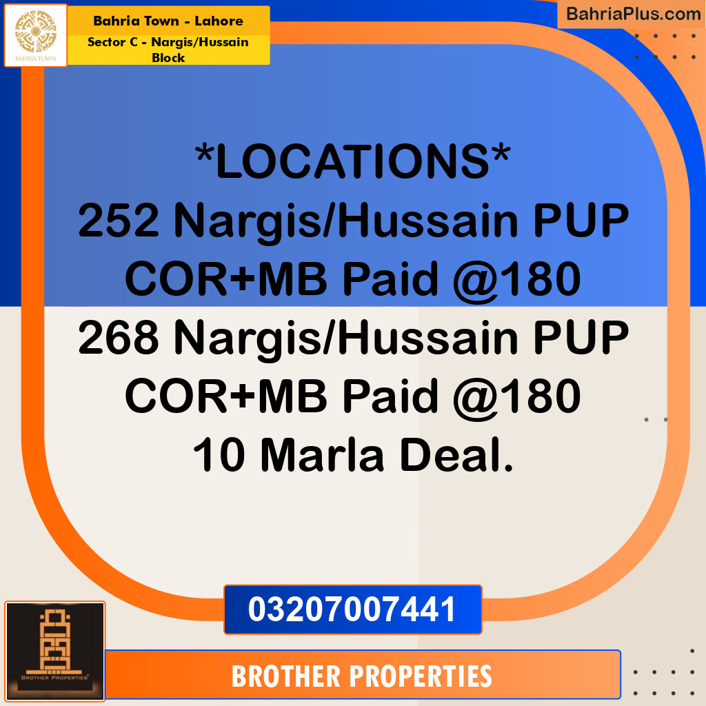 10 Marla Residential Plot for Sale in Sector C - Nargis/Hussain Block - Bahria Town, Lahore - (BP-217380)