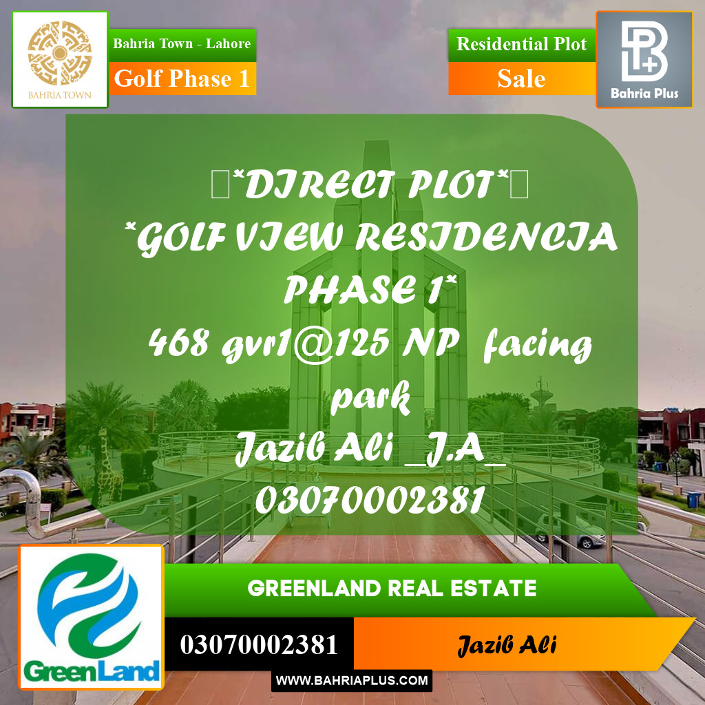 10 Marla Residential Plot for Sale in Golf Phase 1 -  Bahria Town, Lahore - (BP-217397)