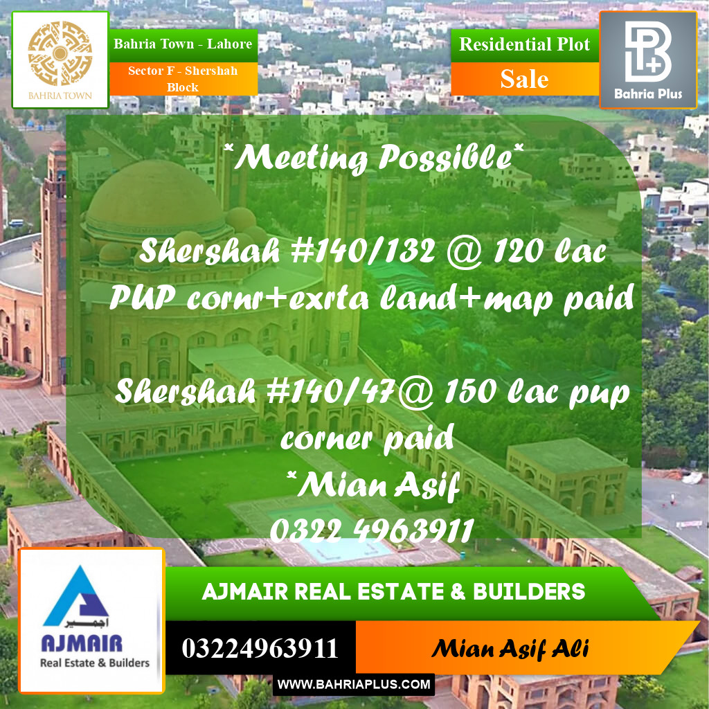 Residential Plot for Sale in Sector F - Shershah Block - Bahria Town, Lahore - (BP-217402)