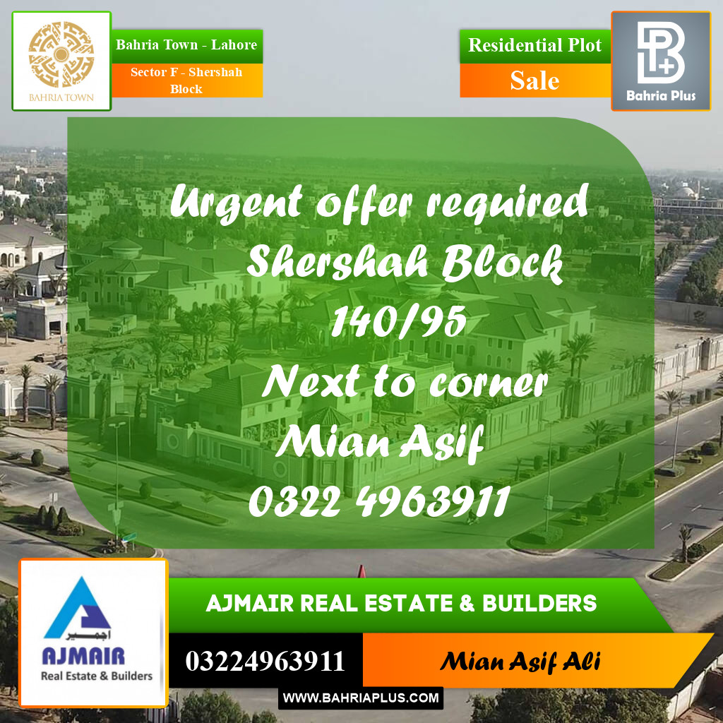 Residential Plot for Sale in Sector F - Shershah Block - Bahria Town, Lahore - (BP-217406)