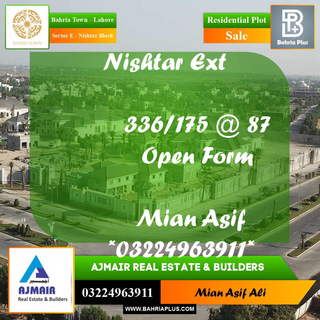 Residential Plot for Sale in Sector E - Nishtar Block - Bahria Town, Lahore - (BP-217408)