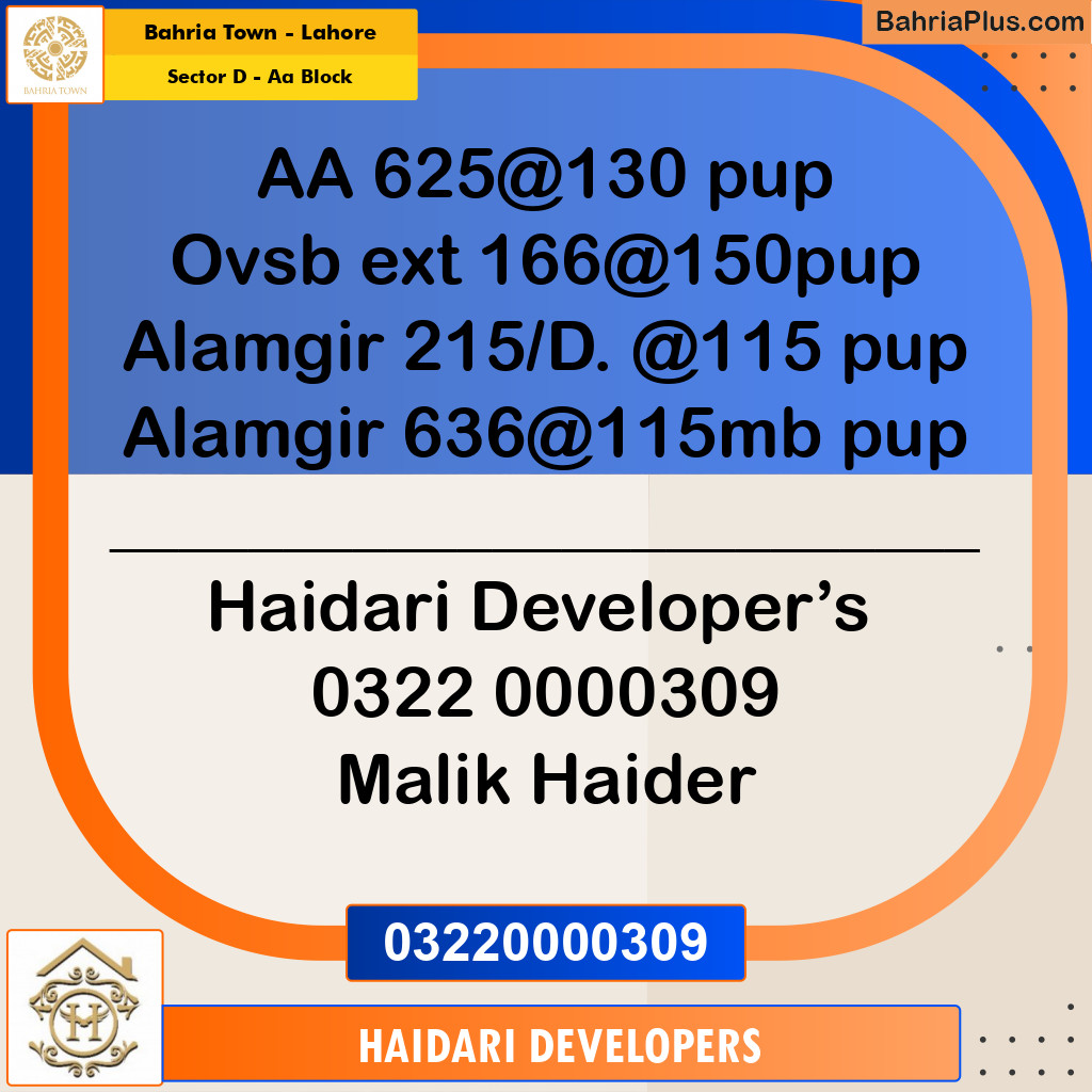 5 Marla Residential Plot for Sale in Sector D - AA Block - Bahria Town, Lahore - (BP-217421)