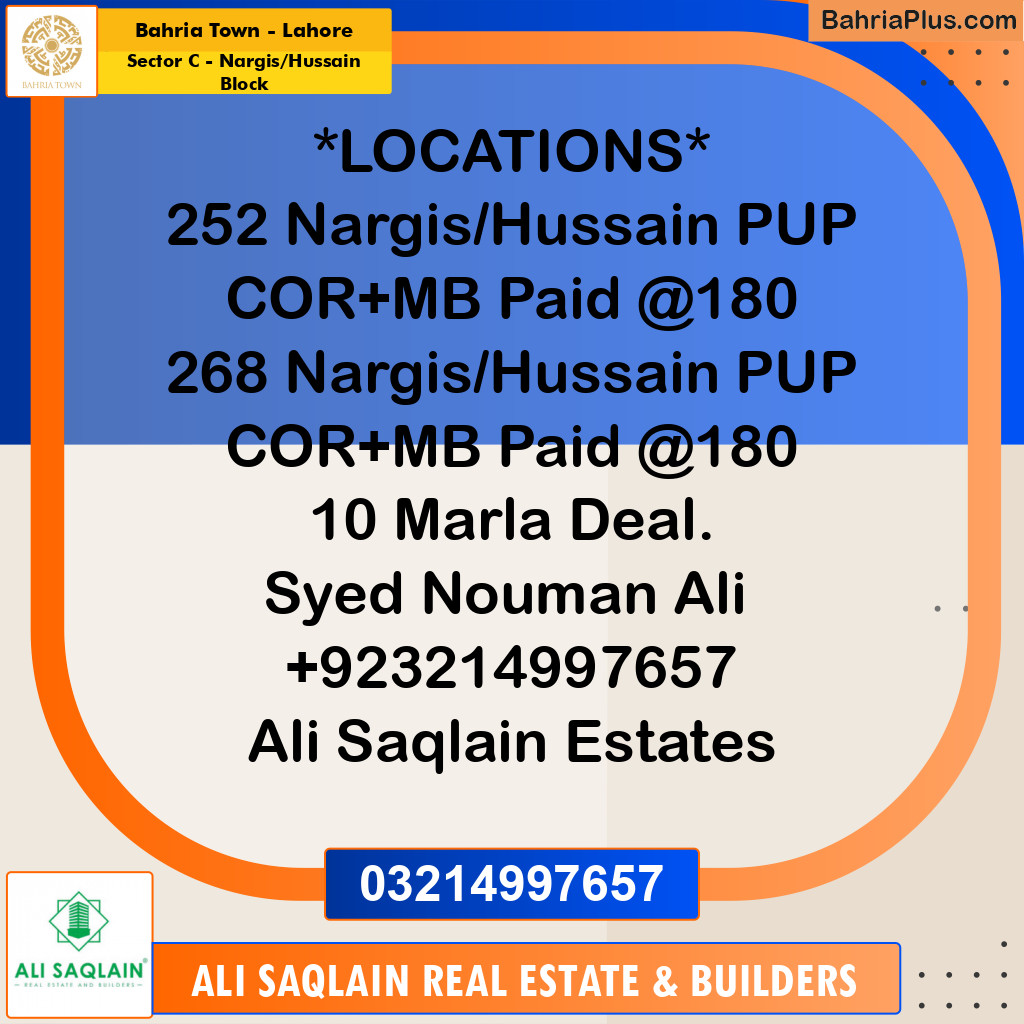 10 Marla Residential Plot for Sale in Sector C - Nargis/Hussain Block -  Bahria Town, Lahore - (BP-217454)