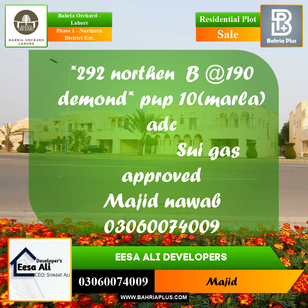 Residential Plot for Sale in Phase 1 - Northern District Ext. -  Bahria Orchard, Lahore - (BP-217463)